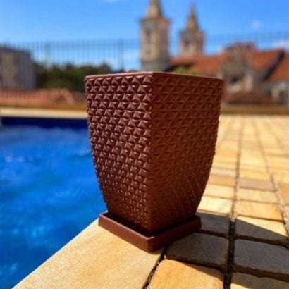 Vaso de Polietileno Quadrado Gold com Prato + Brinde | Havila Decor